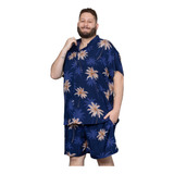 Conjunto Floral Masculino Moda Praia Plus Size Do G1 Ao G4