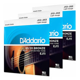 Cuerda Daddario Guitarra Acustica 12-53 3 Pack Y 10 Puas