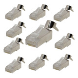 Conector Blindado Rj45 Cat6a Cat7 Rj45 Com Guia Kit C/10pçs