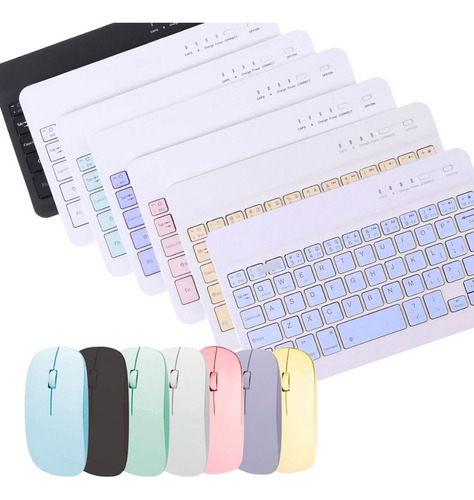 Kit Teclado E Mouse Sem Fio Bluetooth Colorido  Para Pc iPad