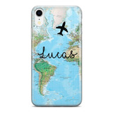 Capinha De Celular Mapa Mundi Azul Viajar Viagem Com Nome