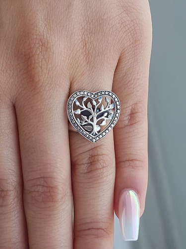 Anillo Corazón Árbol De La Vida Plata Ley .925 Ajustable M12