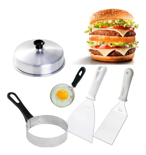 Kit Lanche Espatula Reta Curva Abafador Modelador Hamburguer