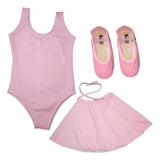 Kit Ballet Infantil 3 Itens Rosa Uniforme Balé C/ Sapatilha