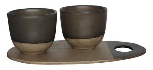 Set Para 2 Ceramica Gres Cuenco Café 2 Unid + Bandeja Fuente