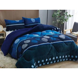 Cobertor Invierno Plush Con Chiporro King Azul Con Círculos