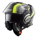 Casco Para Moto Rebatible Ls2 Valiant Ff399  Matt Black Y Hi-vis Yellow Line Talle M 