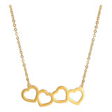 Collar Cadena Acero Inoxidable Color Oro 4 Corazones Mujer