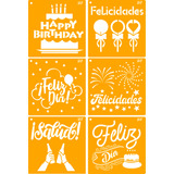 Stencil Happy Birthday Cumpleaños Fiesta 20x20 X6 Diseños