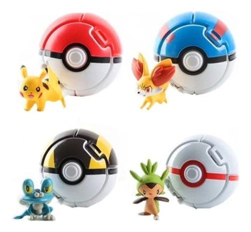  4 Pokeball Articulada Pokemon Pikachu Throw N Pop