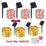 6pcs 30m 300leds Cadena De Luz Solar, Decoración Navideña