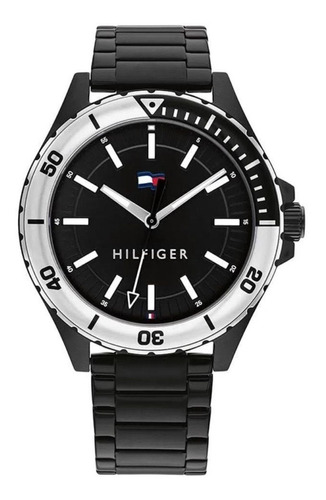 Reloj Tommy Hilfiger Para Hombre De Acero Negro 1792014 Ss Color Del Bisel Gris-negro