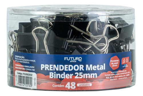 Prendedor Metal Binder Clip 25 Mm Pote Com 48