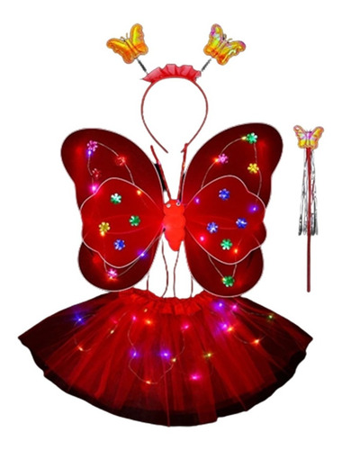 4 Pzs Alas De Mariposa Para Niña Vestido Corto De Ballet Led