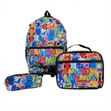 Kit Mochila Raibow Friends Com Estojo E Lancheira Infantil