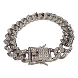 Pulsera Cubana Imperial 18cm Simil Plata Diamantes Importada