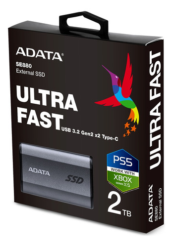 Ssd Externo Adata Se880 2tb Usb C 3.2 Ps5 Xbox Gris Titanio