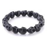 Pulseira Pedra Natural Howlita Caveira Diversas Cores 8mm Comprimento 20 Cm Cor Preto Diâmetro 8 Cm