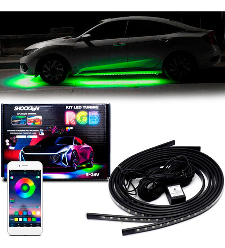 Kit Led Neon Rgb Externo Automotivo 12/24v 60x90 Shocklight