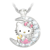 Collar Hello Kitty Con Luna Brillantes Cadena Plata Hermosa