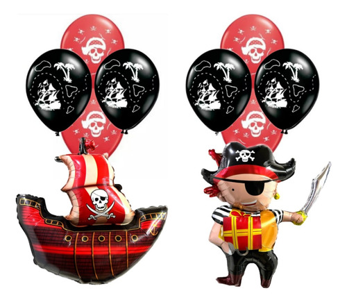 Set Globos Látex 12 PuLG Pirata Barco Mapa Tesoro X 12 Pzas 