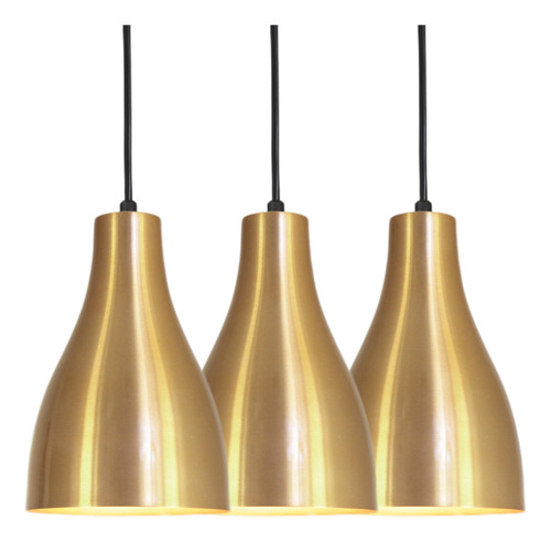 Kit 3 Luminárias Pendente Lustre Teto Moderno Luxo Dourado