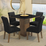 Sala Jantar Mesa Tampo Vidro 4 Cadeiras Anaju Madesa Rpo Cor Rustic/preto/oxford Desenho Do Tecido Das Cadeiras Listrado