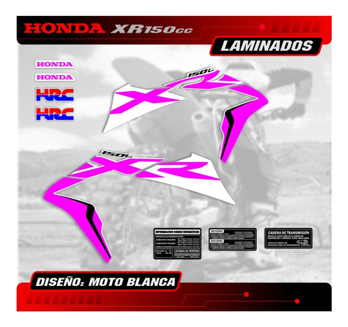 Kit Calcos - Grafica Honda Xr 150 - Fucsia Moto Blanca 