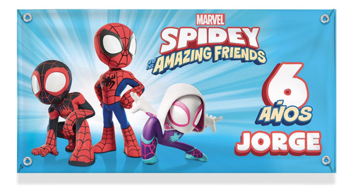 Lona 2mts X 1 Mts Spiderman Y Amigos Personalizadas