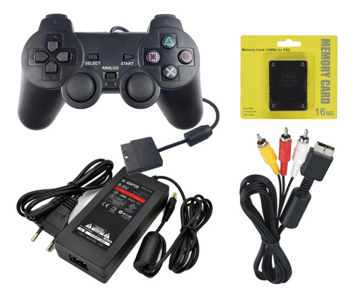 Controle Manete Para Ps2 + Fonte + Memory Card 16mb +cabo Av