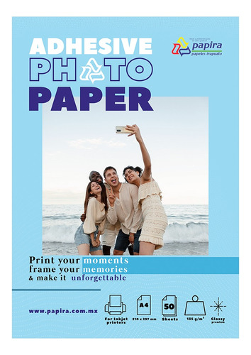 Papel Fotográfico Adhesivo Papira Tamaño A4 Glossy 100 Hojas