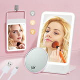 3 Espejo De Maquillaje Iluminado A Color Con Aumento 10x, Es
