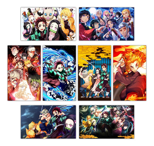 Set 8 Cuadros Kimetsu No Yaiba Demon Slayer 15x25 Cms Ánime