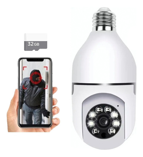 Camara Wifi Bombillo Ptz De Vigilancia Fhd + Memoria Sd 32gb