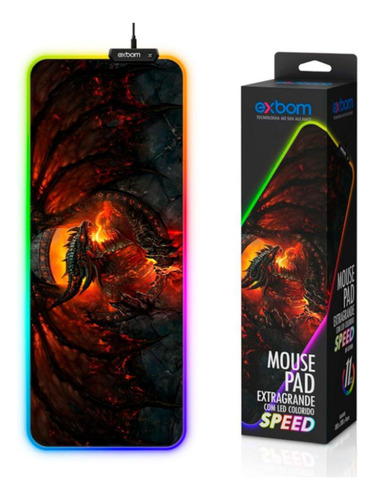 Mousepad Gamer Grande Com Led Rgb 11 Cores 80x30cm - Dragão