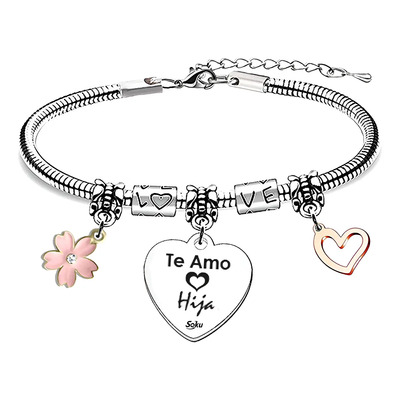 Soku Pulsera Corazón Acero Inoxidable Te Amo Hija Diámetro 6 Cm Largo 18 Cm | Envío gratis