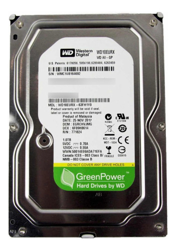 Disco Rígido Hd 1tb Interno 3.5 Western Digital Wd10eurx