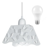 Lampara Colgante Chapa Mariposa Troquelado Blanco + Foco Led