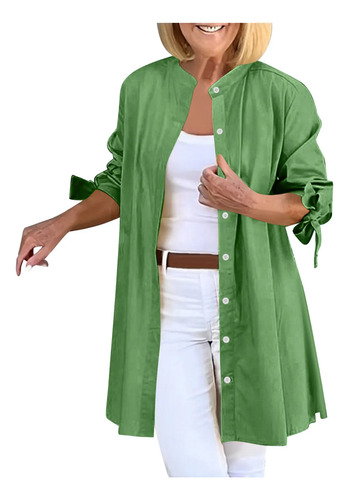 Blusa Mujer Lisa Con Cuello Y Botones Manga Larga