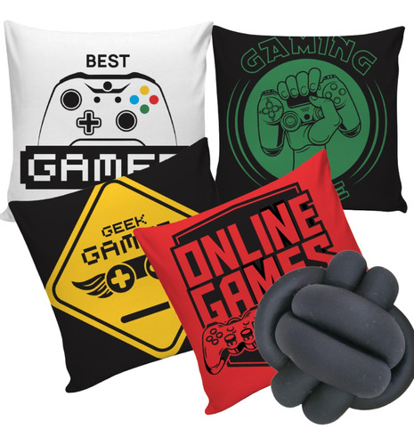 Kit Capas De Decoração Quarto Gamer C/ Almofada Nozinho 45cm