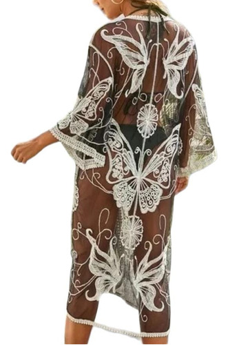 Kimono Largo Moda Total Mujer Playero Bordado 10058