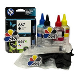 Cartucho Hp 667xl Color Y 667 Negro Estandar + Kit Recarga