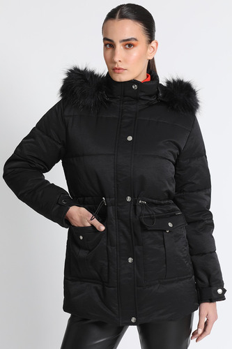 Parka Con Capuchón Negro Liola