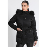 Parka Con Capuchón Negro Liola