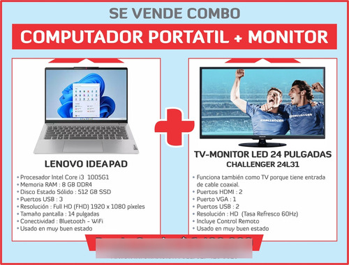 Portatil Lenovo Idea Pad S145-14iil - Gratis Monitor 24  Hd 