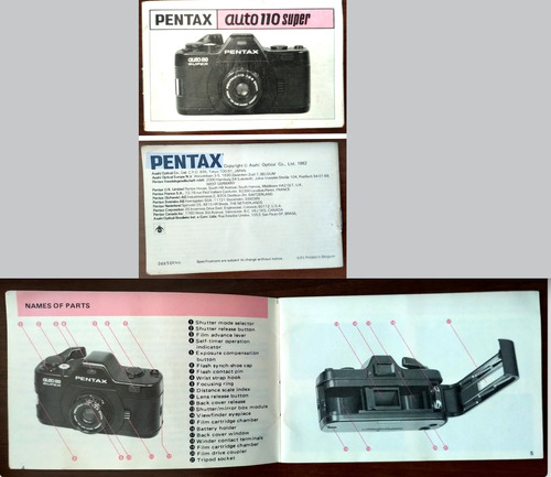 Manual De Instruções Em Inglês Câmera Pentax Auto 110 Super