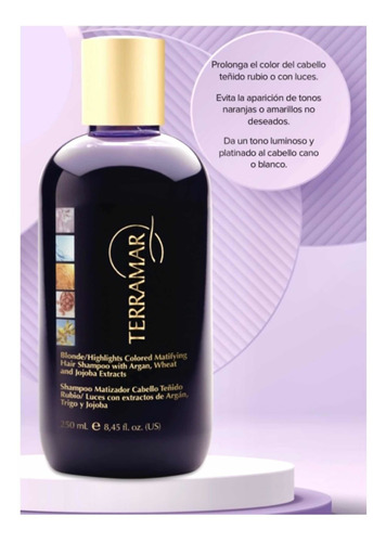  Shampoo Matizador Para Cabello Terramar, 250 Mls.