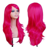 Peruca Wig Ondulada Rosa Com Franja Fibra Orgânica
