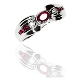 Anillo Rubies Y Diamantes  Oro Blanco - Free Watch