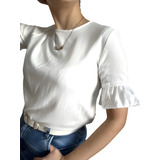 Blusa De Crepe Mangas Cortas Y Volados Berta